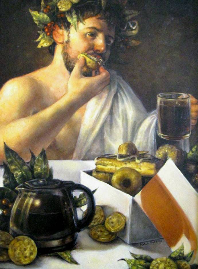 Painting of modern interpretation of the Roman god Bacchus by Alyssa Parsons